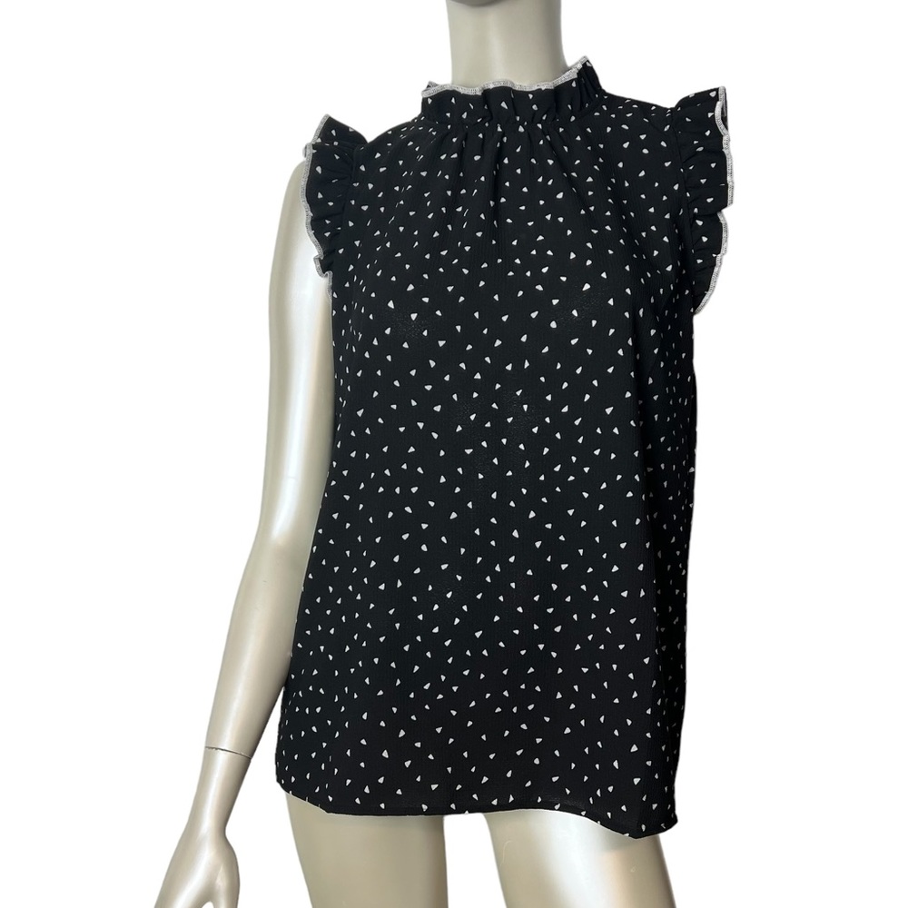 ‼️3 for $35‼️ - gibsonlook Black White Polka Dot Ruffle sleeveless Top - (#0621)